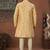 Yellow & fownhavy jacket style attached indowestern   set with thred work & fancy botton