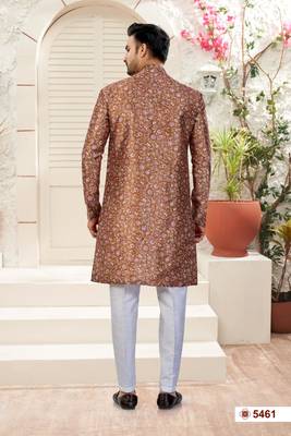 Off white & multy colourdigital printed jacket style attached indowestern   set with thred work & fancy batan 3