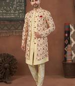 Fowndigital printed jacket style attached indowestern   set with thred work & fancy batan