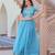 Sky blue designer embroidered gold crush anarkali gown – party wear