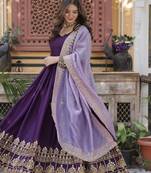 Purple embroidered star georgette anarkali gown with zari sequins     party wear