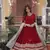 Red embroidered faux blooming anarkali gown with zari sequins     party wear