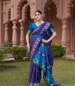 blue silk blend saree with woven work