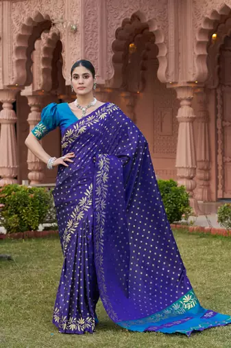 blue silk blend saree with woven work