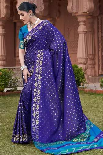 blue silk blend saree with woven work