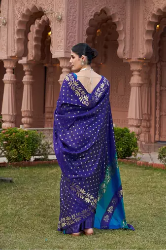 blue silk blend saree with woven work