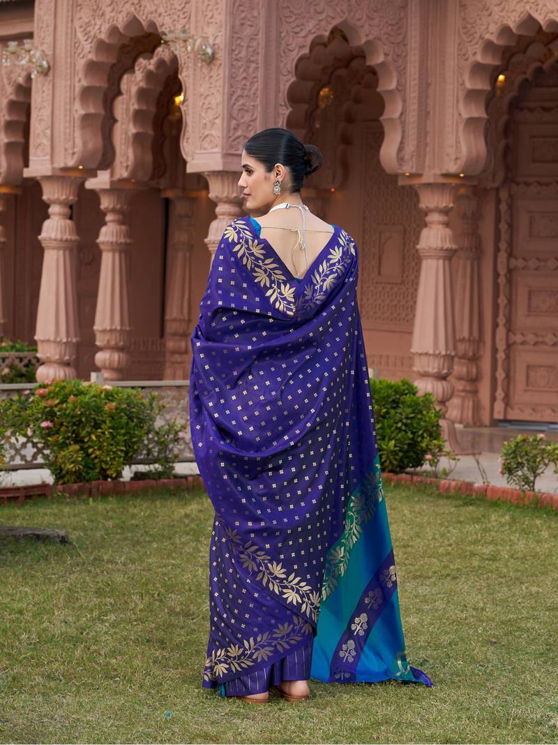 blue silk blend saree with woven work