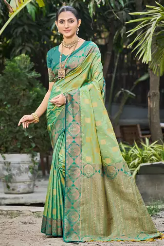 light pista green soft silk woven work traditional saree