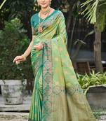 light pista green soft silk woven work traditional saree