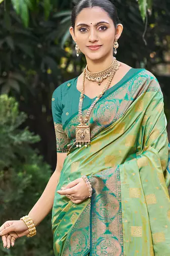 light pista green soft silk woven work traditional saree