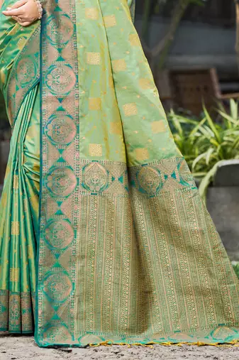 light pista green soft silk woven work traditional saree