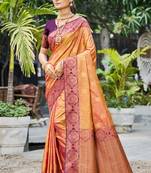 rust orange soft silk woven work traditional saree