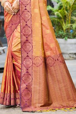 rust orange soft silk woven work traditional saree 3