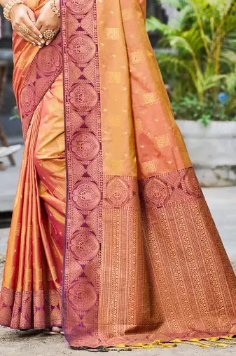 rust orange soft silk woven work traditional saree