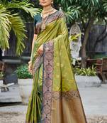 olive green soft silk woven work traditional saree