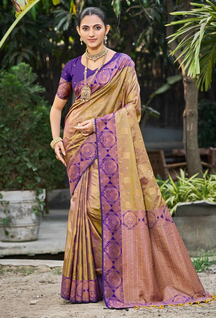 royal purple soft silk woven work traditional saree