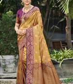 golden mustard soft silk woven work traditional saree