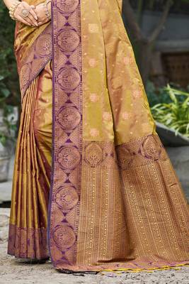 golden mustard soft silk woven work traditional saree 3