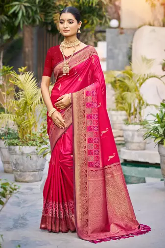rani pink soft silk woven work traditional saree