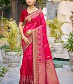 rani pink soft silk woven work traditional saree