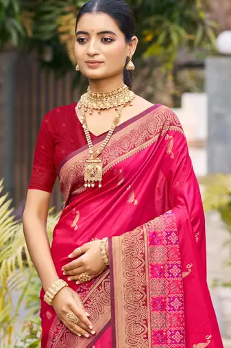 rani pink soft silk woven work traditional saree