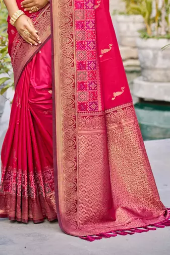 rani pink soft silk woven work traditional saree