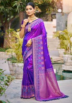 violet soft silk woven work traditional saree 1
