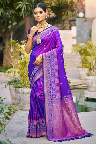 violet soft silk woven work traditional saree