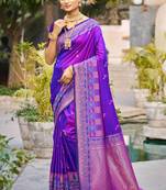 violet soft silk woven work traditional saree