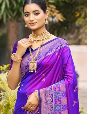 violet soft silk woven work traditional saree 2
