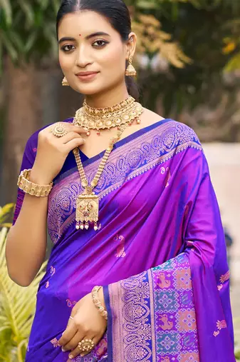 violet soft silk woven work traditional saree