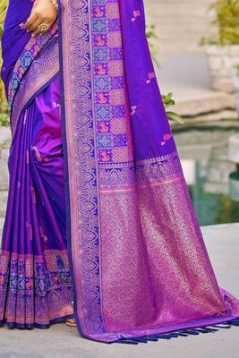 violet soft silk woven work traditional saree 3