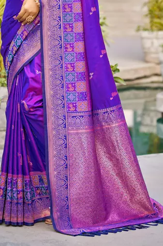 violet soft silk woven work traditional saree