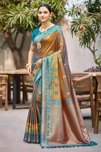 copper brown soft silk woven work traditional saree