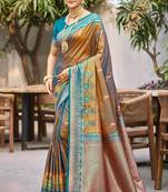 copper brown soft silk woven work traditional saree