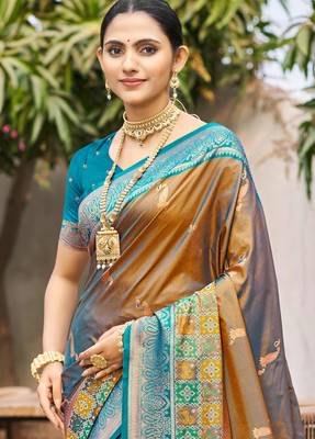 copper brown soft silk woven work traditional saree 2