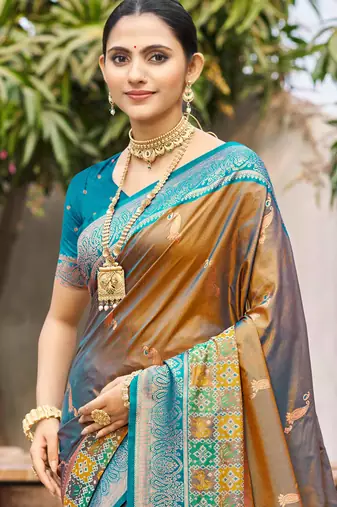 copper brown soft silk woven work traditional saree