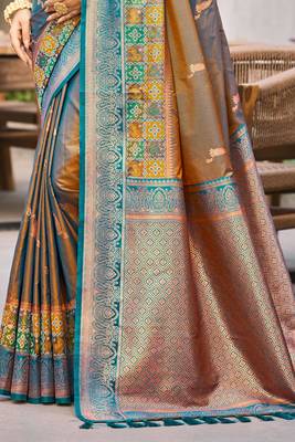 copper brown soft silk woven work traditional saree 3