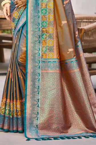 copper brown soft silk woven work traditional saree