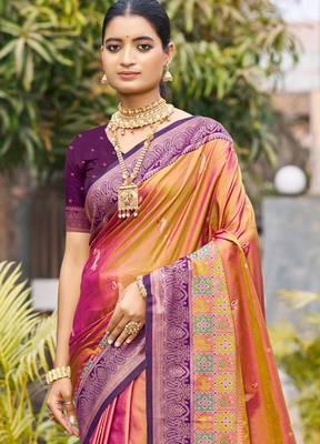 magenta pink soft silk woven work traditional saree 2