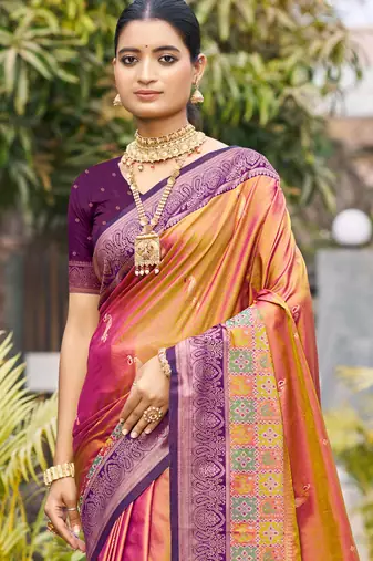magenta pink soft silk woven work traditional saree