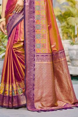 magenta pink soft silk woven work traditional saree 3