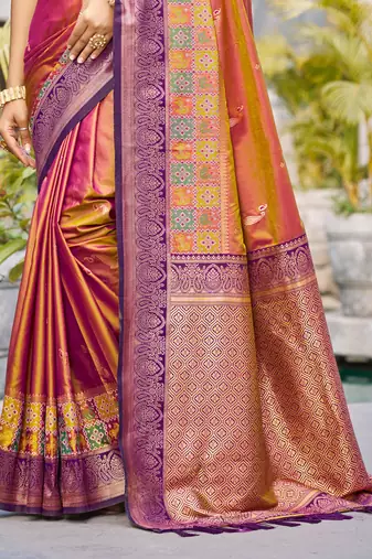 magenta pink soft silk woven work traditional saree