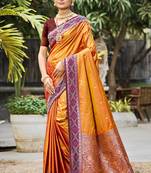 rust orange soft silk woven work traditional saree