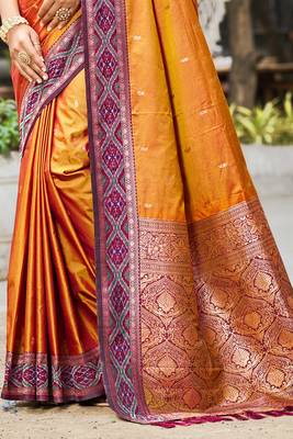 rust orange soft silk woven work traditional saree 3