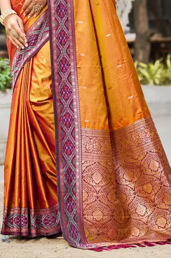 rust orange soft silk woven work traditional saree