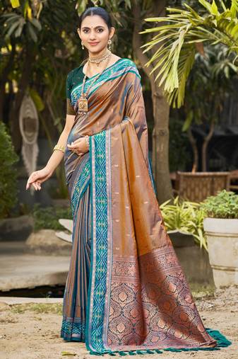 copper brown soft silk woven work traditional saree