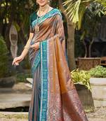 copper brown soft silk woven work traditional saree