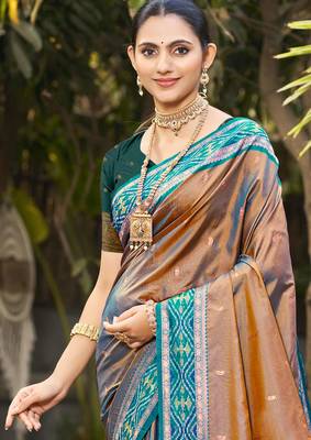 copper brown soft silk woven work traditional saree 2