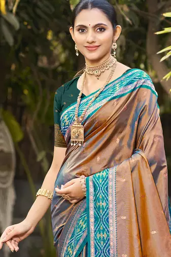 copper brown soft silk woven work traditional saree